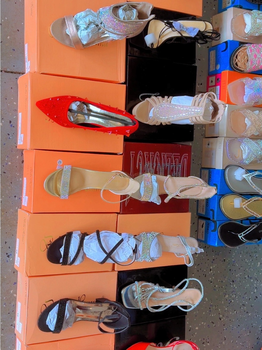 & Other Stories Red Pointed Pump and Iridescent Strappy Heels Duo